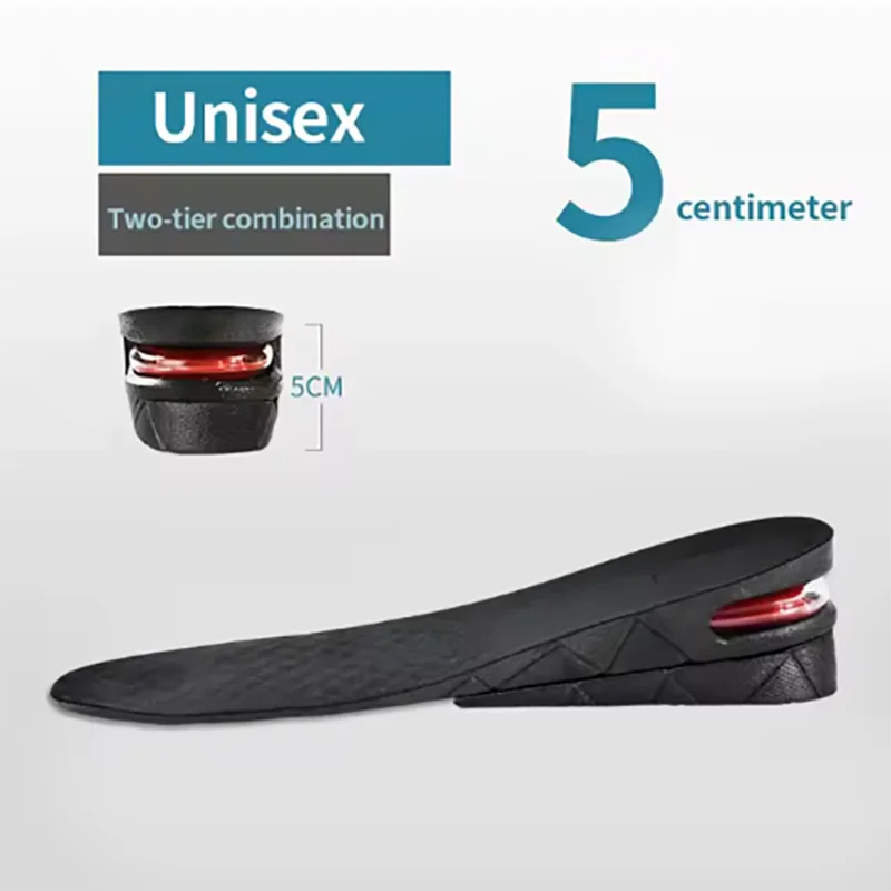 Semelle de chaussure noire à deux niveaux avec une augmentation de hauteur de 5 cm.