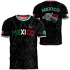 Black men's graphic t-shirt featuring a stylized Mexican flag design and text
