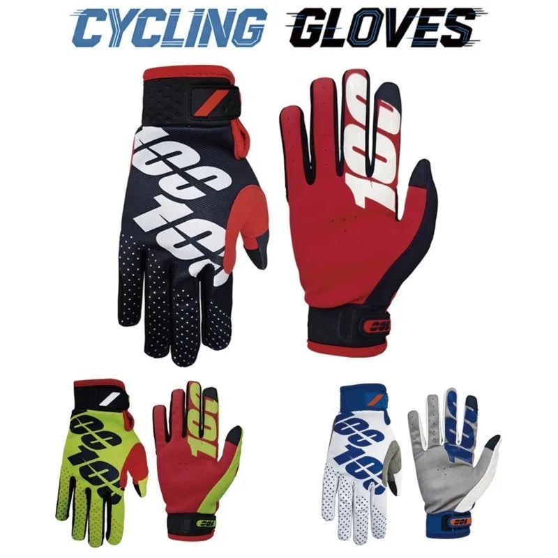 A collection of cycling gloves in various colors and designs shown against a white background.