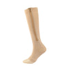 A beige compression sock with a zipper on the ankle for vein health.