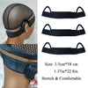 Black adjustable lace wig band for hair edges shown on a mannequin head.
