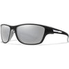 A pair of black polarized cycling sunglasses with a dark gray lens shown against a white background.