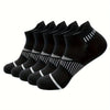 A pack of black crew socks for men with white stripes and dots.