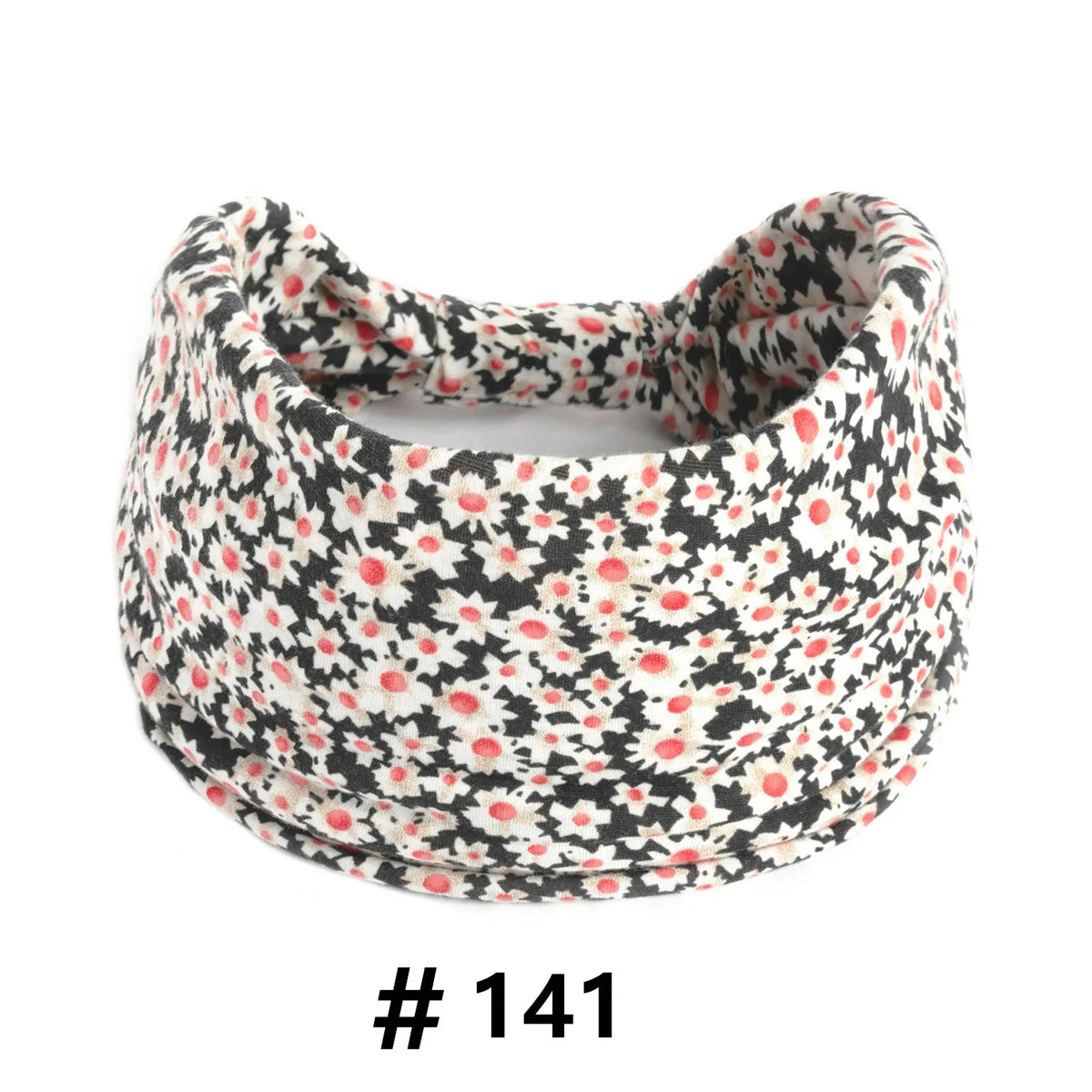 Bandeau en coton stretch à motif floral noir et blanc style bohème.