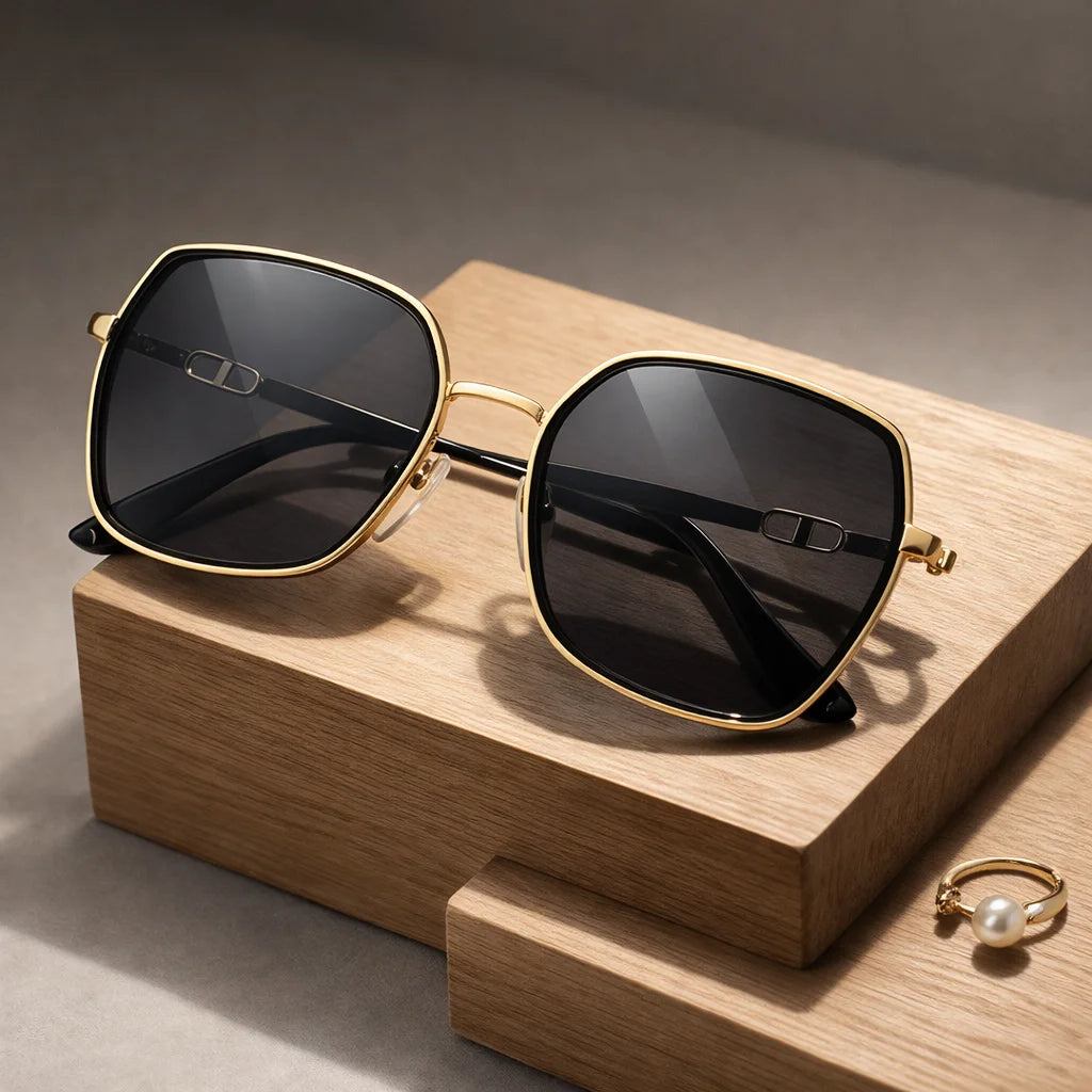 Square Frame Gradient Sunglasses with Metal Accents