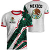 A white men's t-shirt featuring a graphic design of the Mexican flag and an eagle emblem.