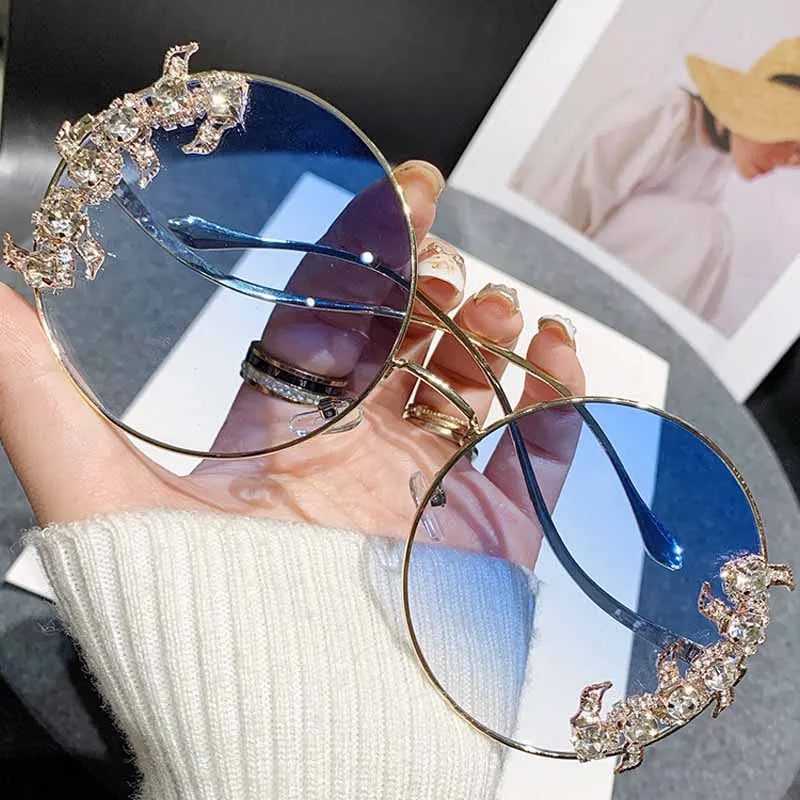 Women's Rhinestone Oversized Round Sunglasses with UV400 Protection