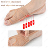 A close-up of a beige adjustable toe corrector and separator for foot health, showing five adjustment levels.