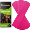 A stack of pink kinesiology tape is shown next to its packaging, labeled as 40 pieces.