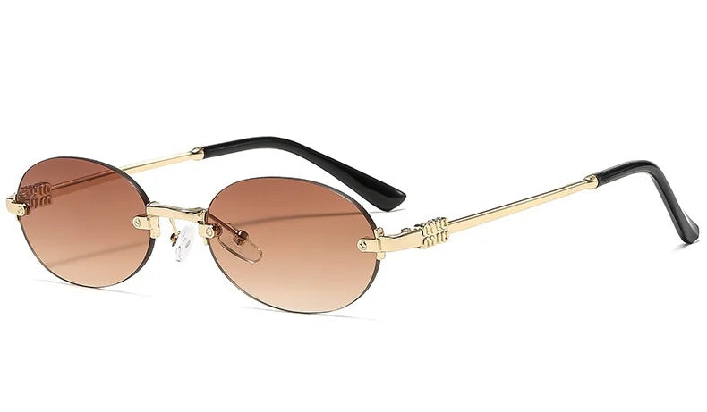 Rimless oval gradient sunglasses with gold and black accents