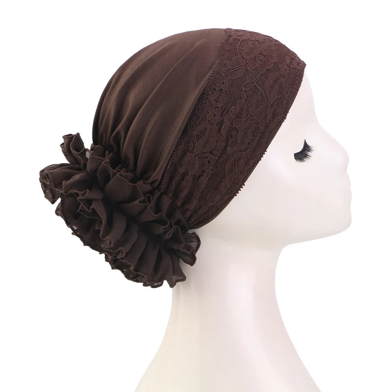 Elegant Lace Chiffon Floral Cap for Women