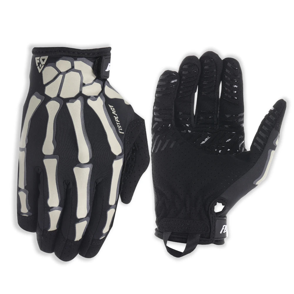 A pair of black tactical finger gloves with a translucent, glow-in-the-dark pattern on the knuckles.