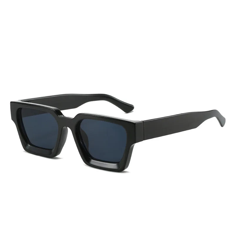 Black retro square frame sunglasses with dark blue lenses