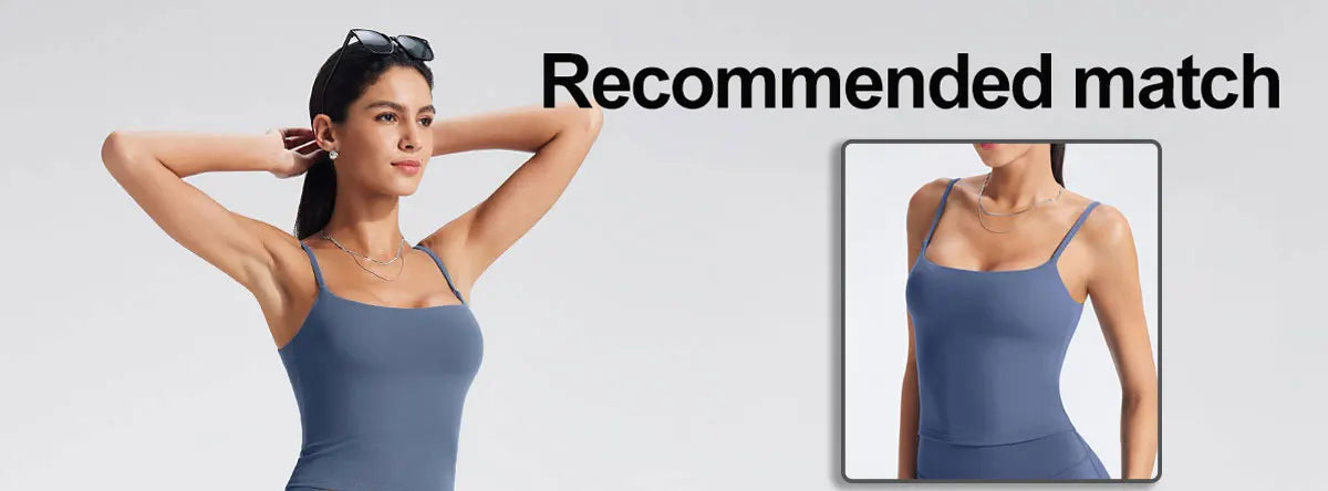 A model wearing a blue NCLAGEN SoftMotion Straight Leg Yoga Pant is shown next to a recommended match.