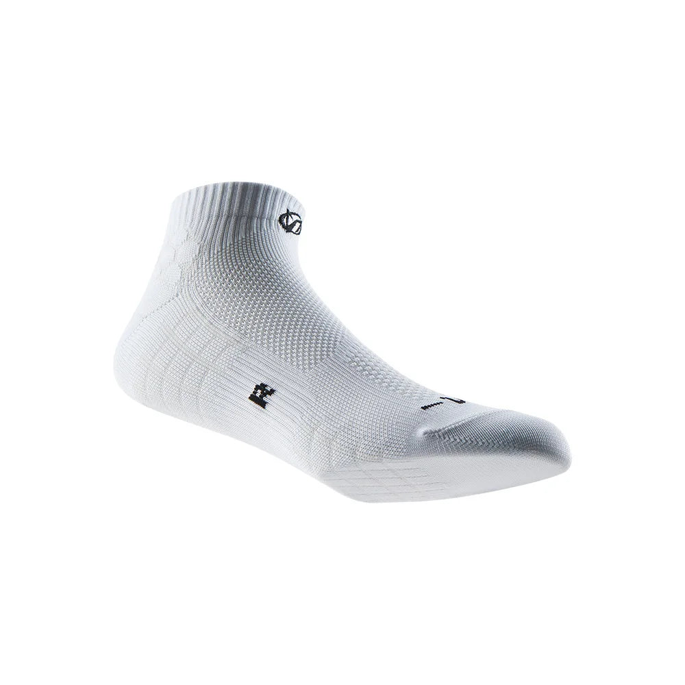 White performance ankle socks for running and athletic activities shown from the side.