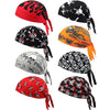 Colección de pañuelos/bandanas de cabeza pirata calavera para ciclismo en rojo, negro y gris.