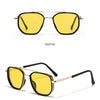 Gold black yellow sunglasses shown in positive and 45 degree side views