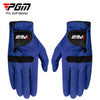 A pair of royal blue golf gloves with black accents shown from the back.