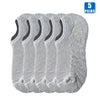 Five pairs of light gray men's cotton crew socks displayed together.