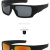 Black sunglasses shown in multiple color options, including black and red lenses.