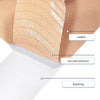 Close-up view of tan kinesiology support tape showing layers: cotton, hot melt adhesive, and backing.