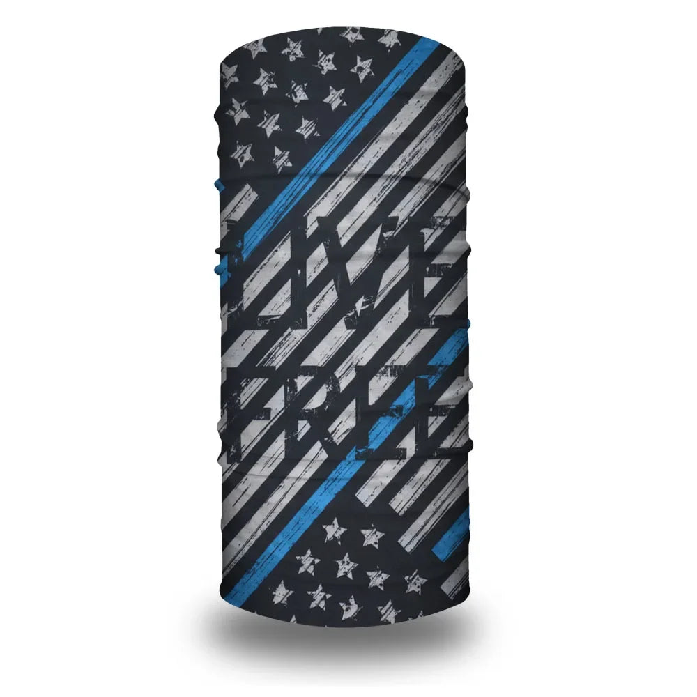 A black tube bandana featuring a distressed American flag design with white stripes and blue accents.