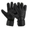 A pair of black professional football goalkeeper gloves shown against a white background.