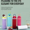 A set of five elegant insulated stainless steel thermos mugs in various colors including purple, teal, red, and pink.