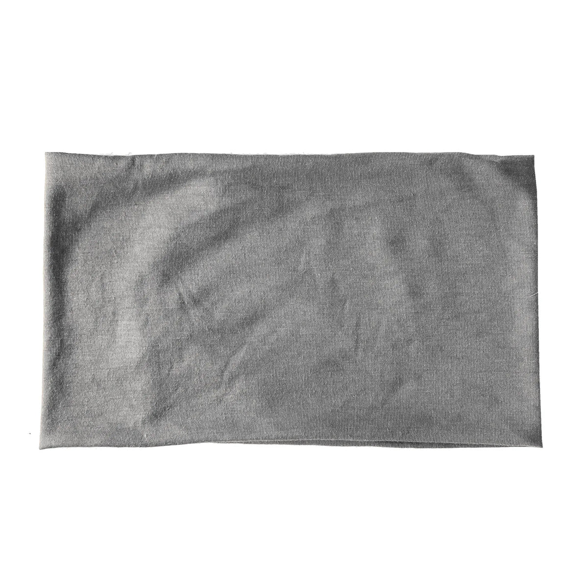 A rectangular gray fabric headband for hair or sports.