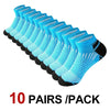 Un pack de 10 paires de chaussettes de sport en maille bleu clair avec accents noirs.