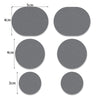 A set of five circular gray self-adhesive shoe repair patches with varying diameters.