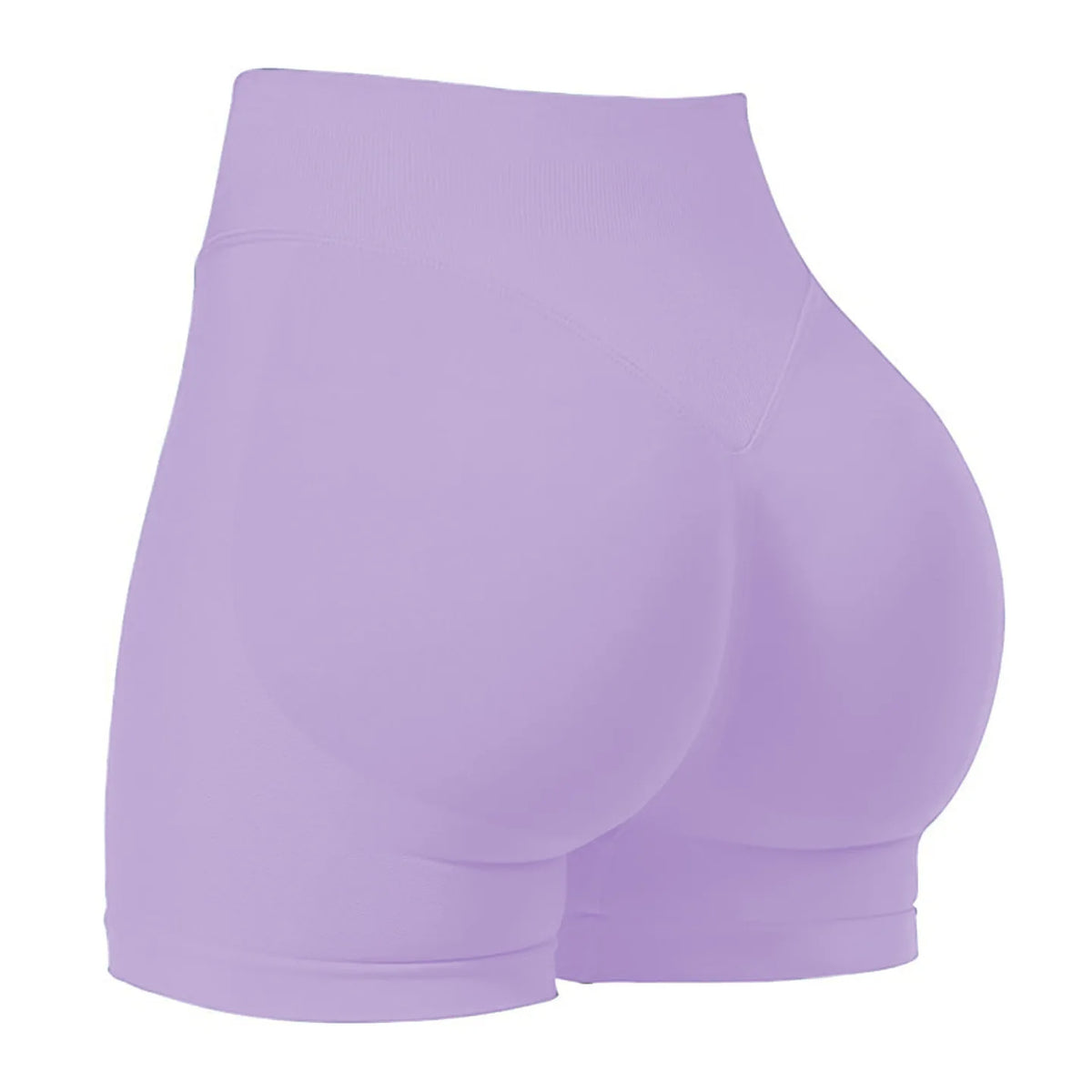 Shorts de yoga sans couture, taille haute et couleur violet clair, vue de dos