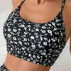 Conjunto de bikini de dos piezas de cintura alta con estampado floral negro