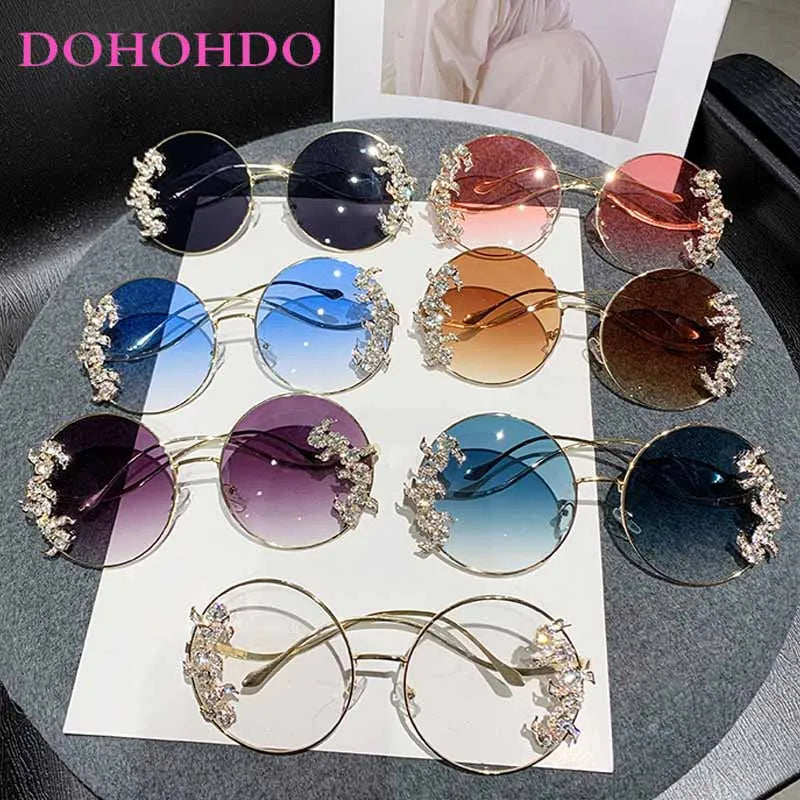 Women's Rhinestone Oversized Round Sunglasses with UV400 Protection