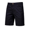 Navy blue men's summer cotton casual shorts with a gold button closure