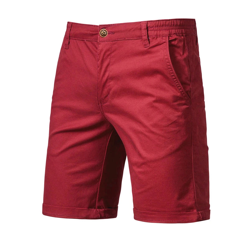 A pair of maroon men's summer cotton casual shorts.