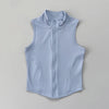 Hellblaue Damen-Sport-Crop-Top-West mit vollreißverschließbare Kragen