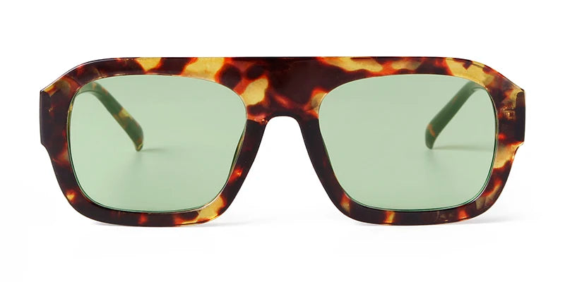 Vintage oversized square sunglasses with a tortoiseshell pattern frame and light green lenses