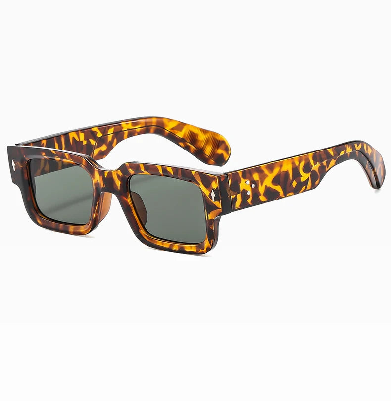 Brown leopard print square sunglasses with tortoise shell frames