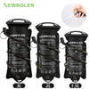 Three sizes of black reusable water bladder hydration bags labeled 3L, 2L, and 1.5L