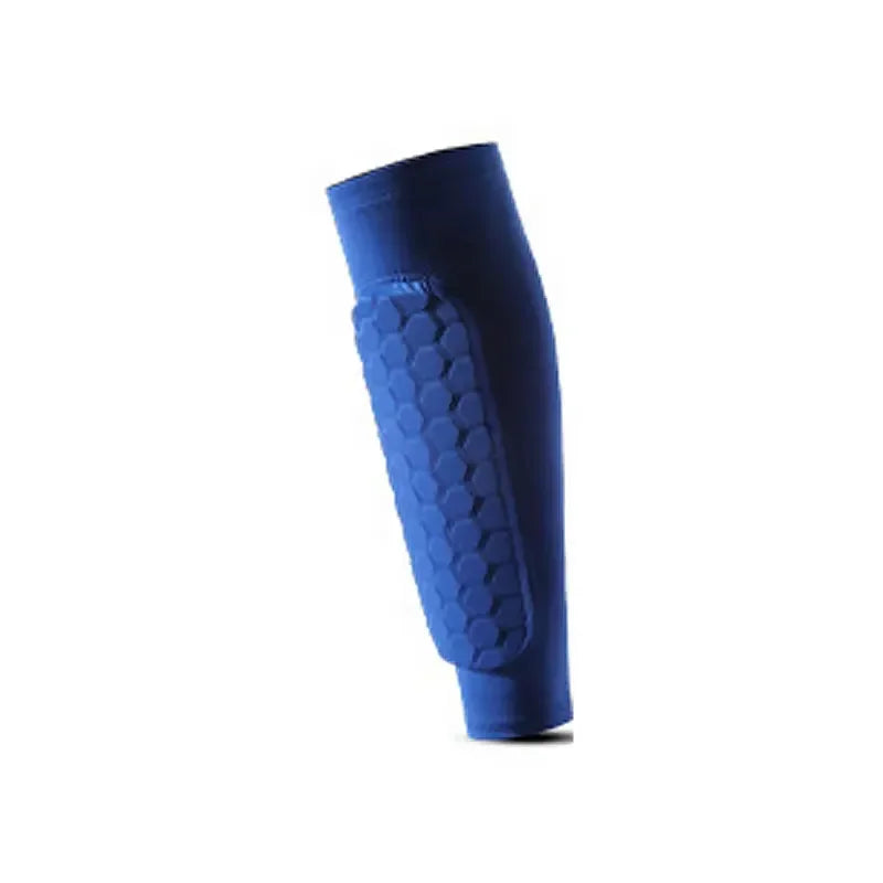 A royal blue durable sports shin guard for football or basketball, shown in a close-up view.