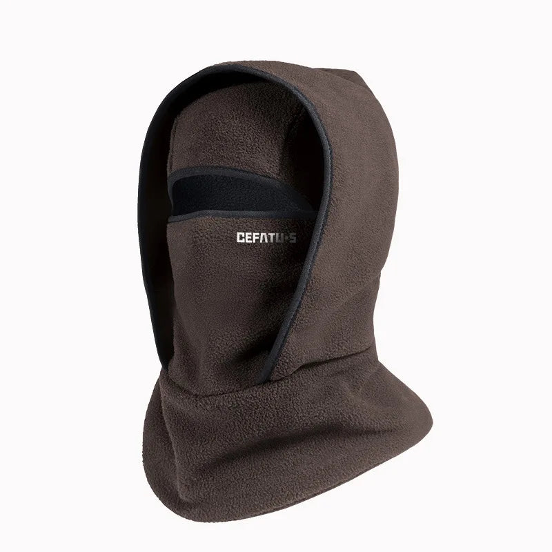 A dark brown double-layer winter beanie with a black trim and the brand name CEFATUS visible.