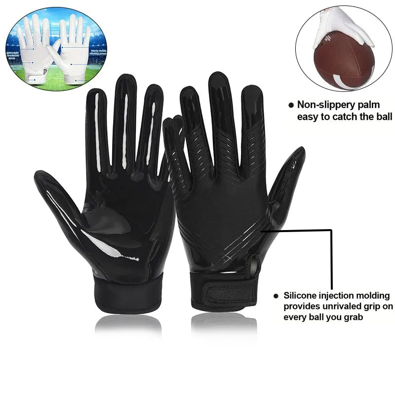 A pair of black full finger sports training gloves shown with an inset image of white gloves.
