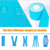 Roll of blue kinesiology tape with various cut shapes for facial use