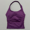 Lila, einteiliges Strick-Gym-Tanktop mit Rundhalsausschnitt und figurbetontem Design.