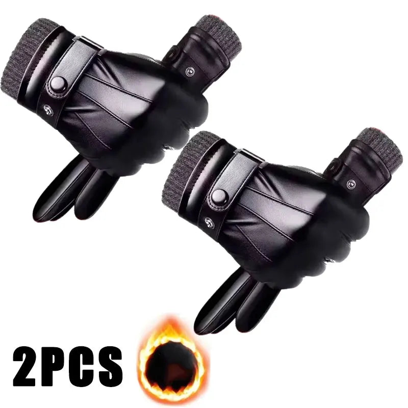 Men's Genuine Leather Touchscreen Gloves with Soft Fleece Lining
