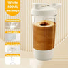 White 400ml direct drinking lid shaker bottle with wood-toned liquid inside and charging port visible
