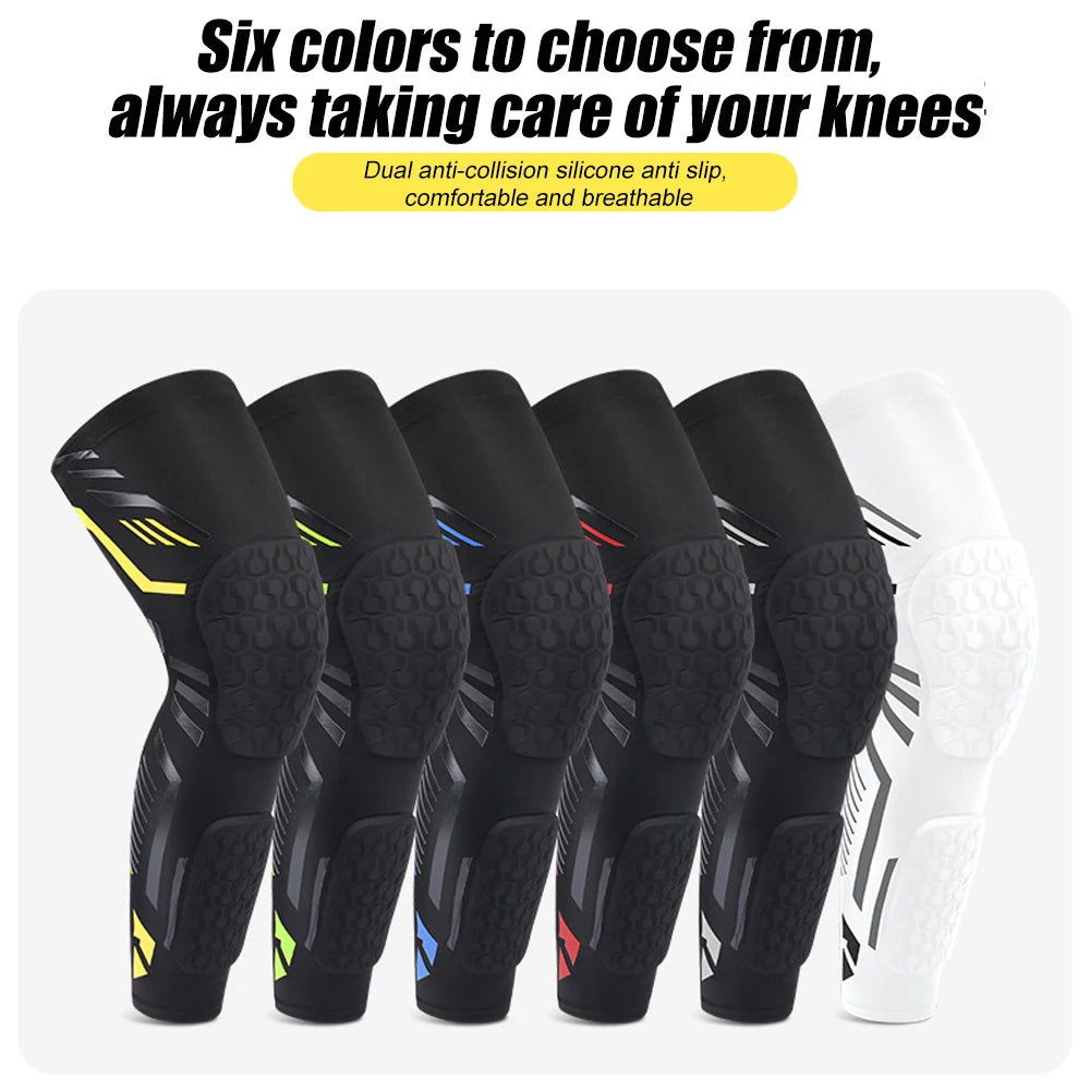 Sechs Farben von Kniekompressionssleeves für Sport und Sonnenschutz in verschiedenen Schattierungen.