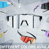 A collection of photochromic cycling sunglasses in various colors and styles displayed against a light gray background.
