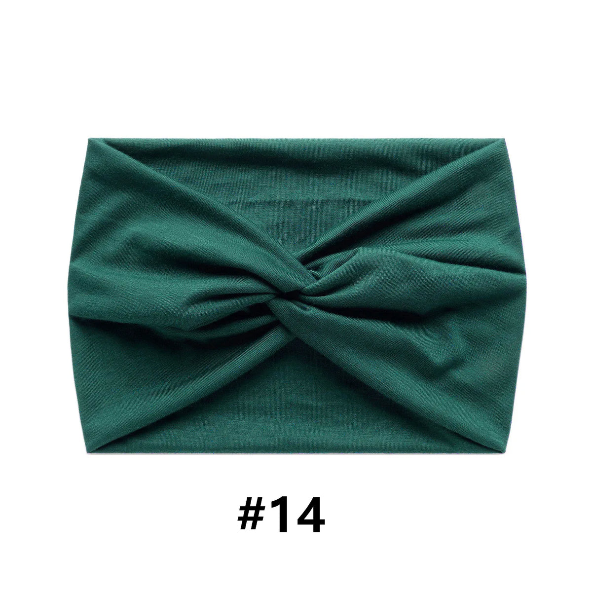 A dark teal fabric headband tied in a bow, shown flat.